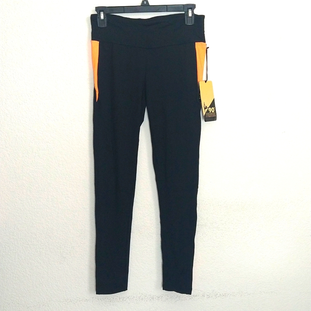 NWT Women's 90 Degree by Reflex Black Orange Yoga Workout Pants Size Small